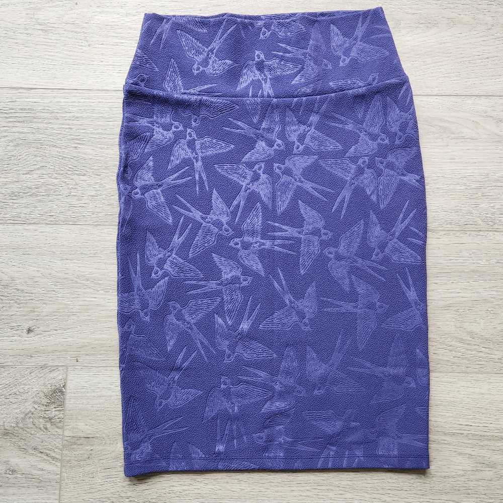 LuLaRoe Blue Skirt Womens Xs Bird Animal Print Pencil Business Casual
